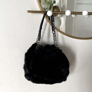 Like New 🖤 BCBGirls Black Faux Fur Bucket Style Purse